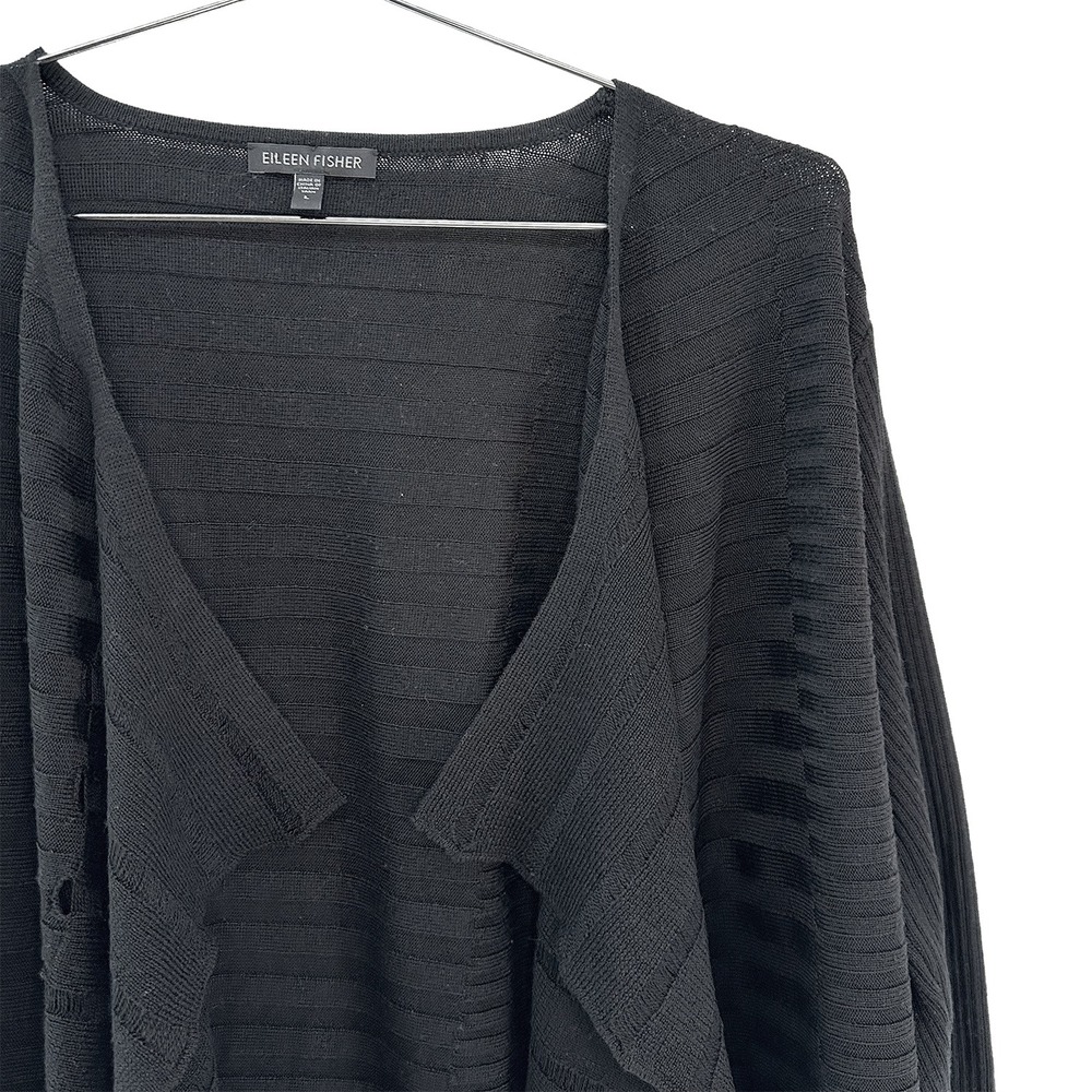 EILEEN FISHER 100% Merino Wool Open Knit Open Front Cardigan • Large • black - Picture 2 of 9